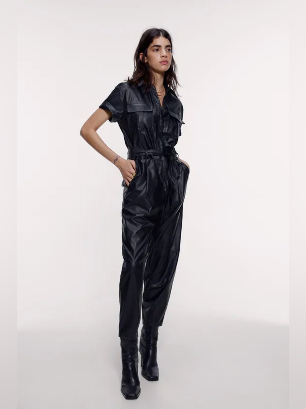ZARA Faux Leather Pocket Jumpsuit